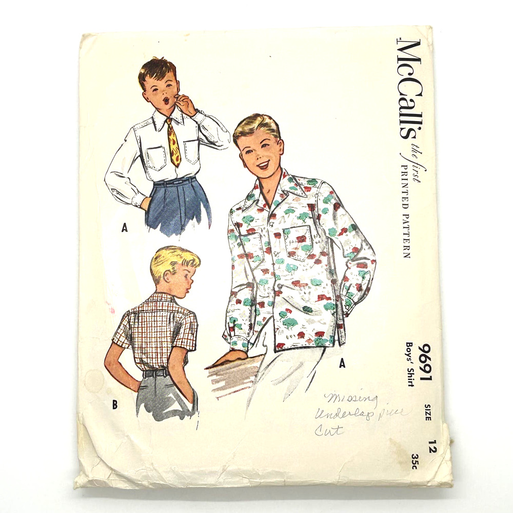 McCalls Vintage 1950's Pattern #9691 Boys Shirt Size 12